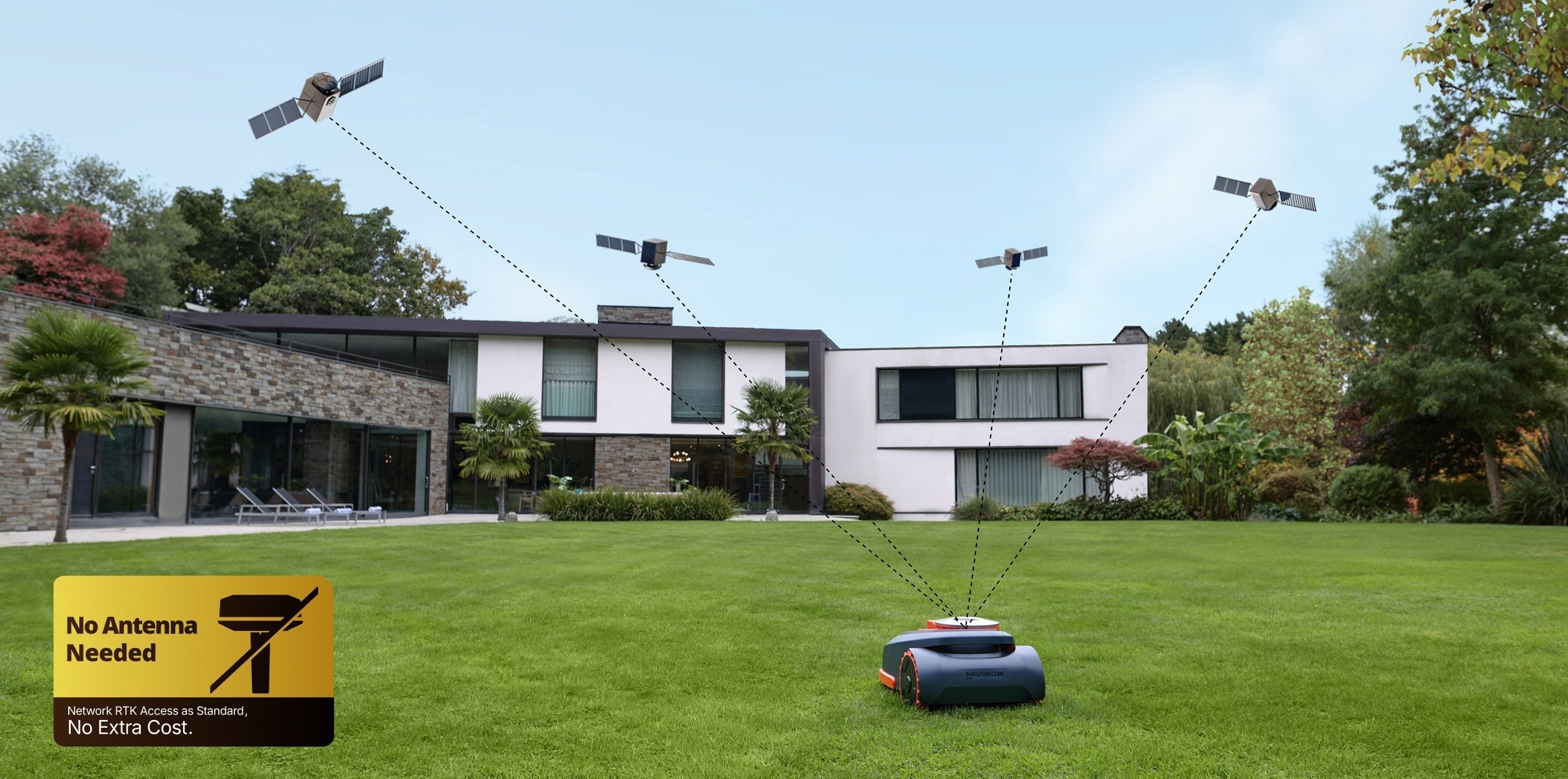Segway Navimow robot lawn mower mows grass using satellite signals.