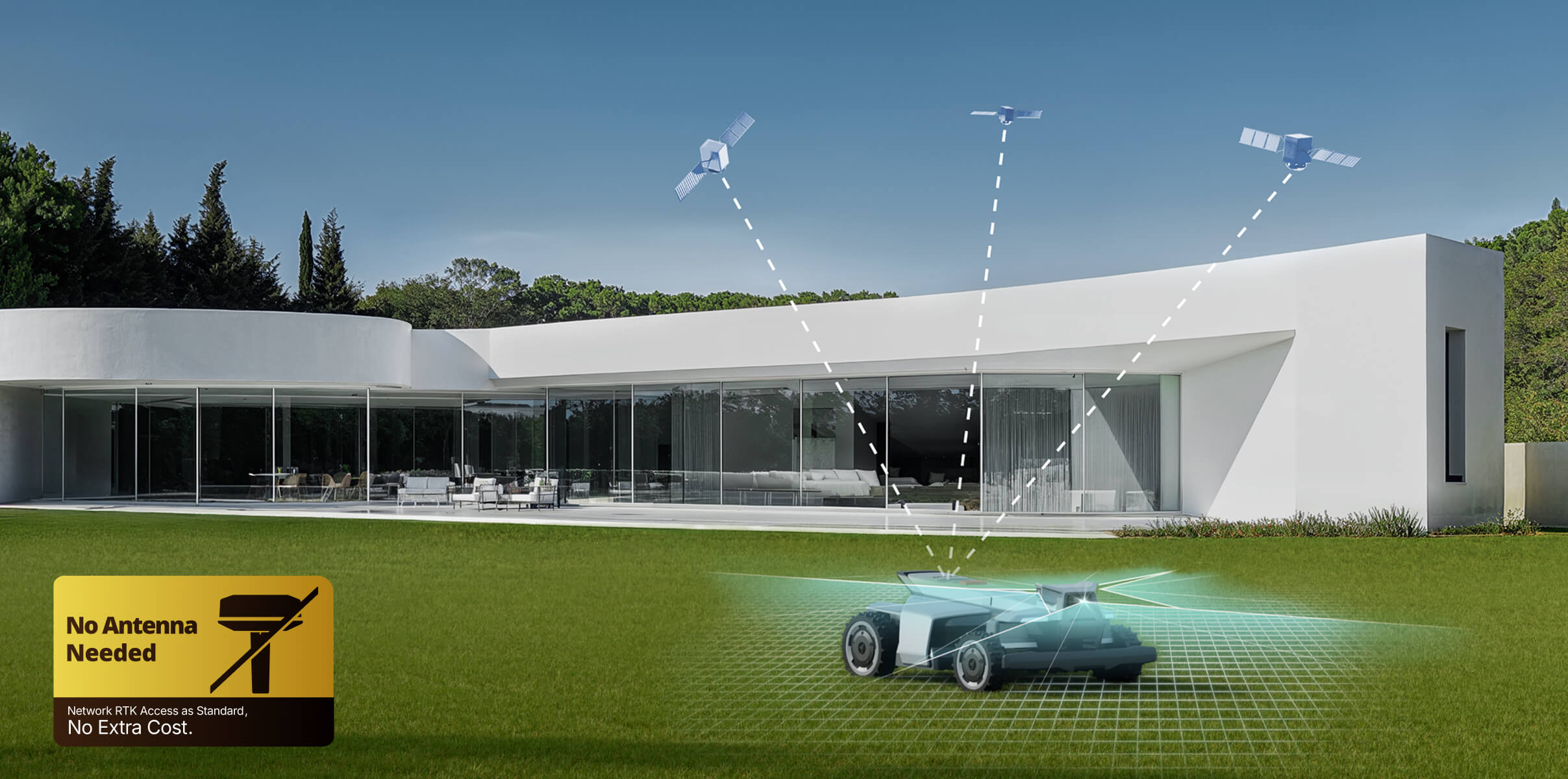 Navimow i Series robot lawn mower mows a green lawn.