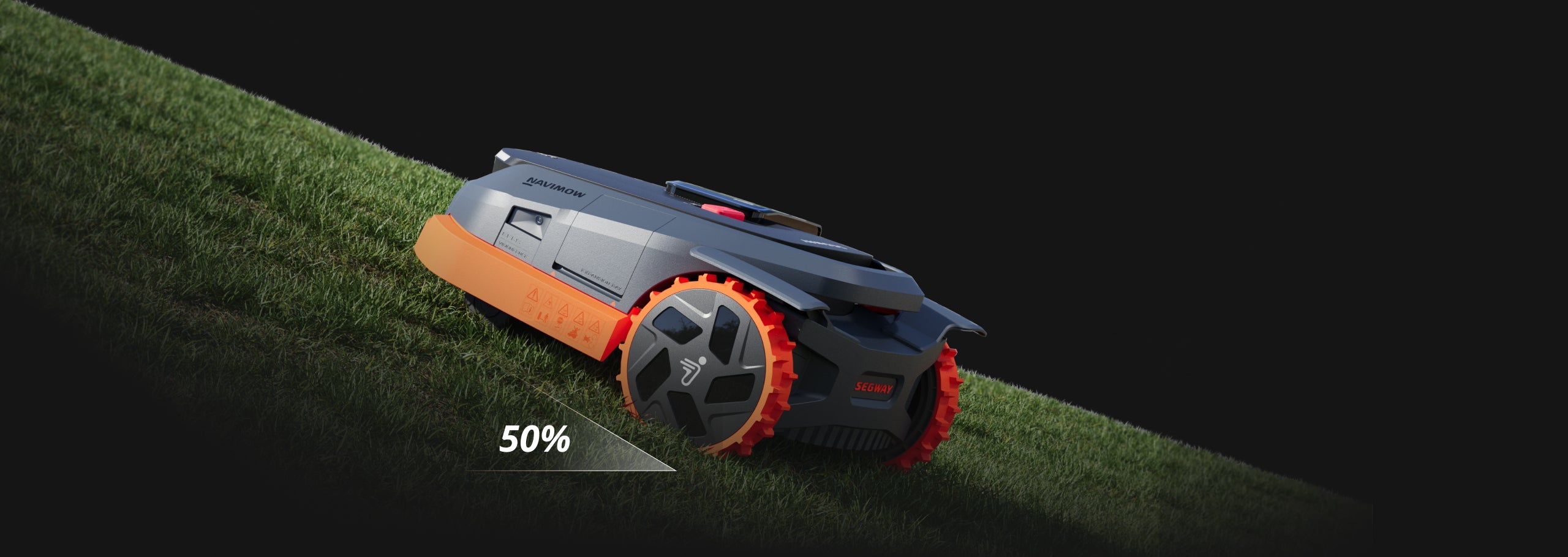 The Segway Navimow robot lawn mower is on the grass.