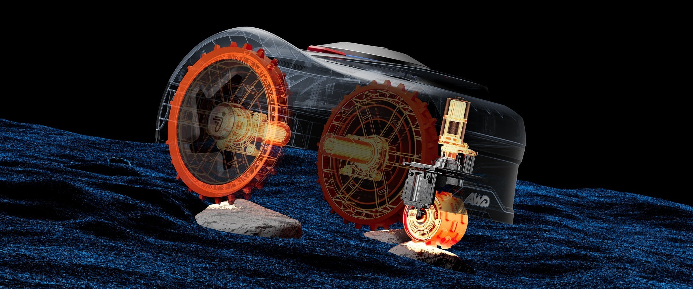 Segway Navimow i Series AWD robot lawn mower on moon.