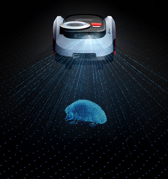 Navimow i110E robot lawn mower detects a hedgehog using sensors.
