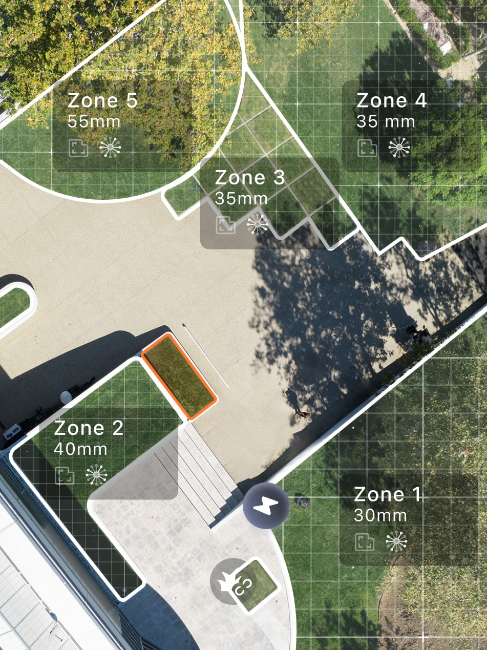 Segway Navimow i Series robot lawn mower app showing zones.