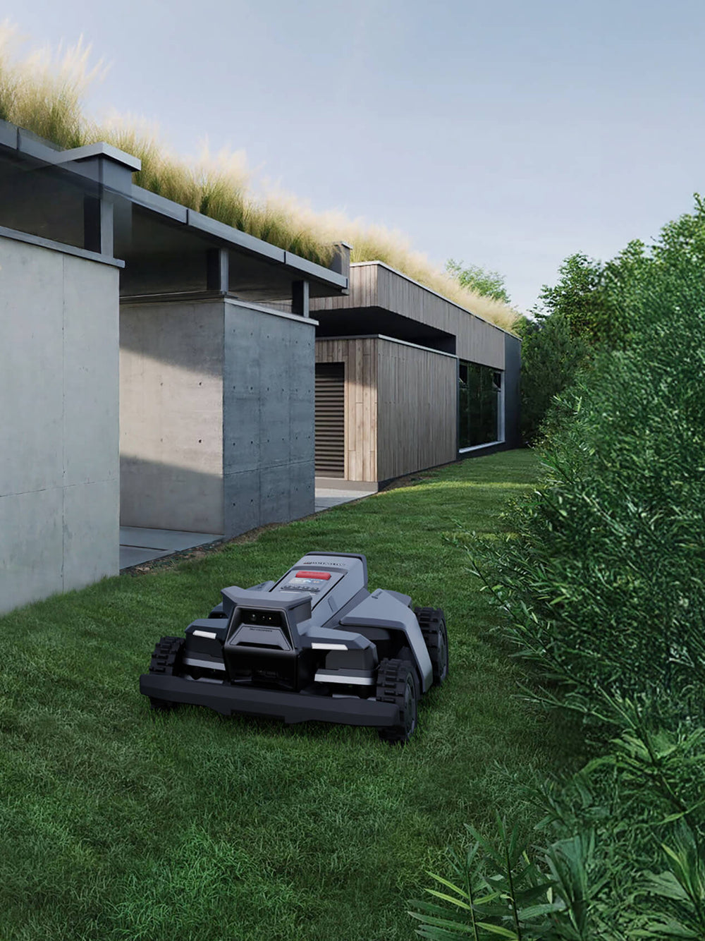 Navimow H3000E robot lawn mower is mowing the green grass.