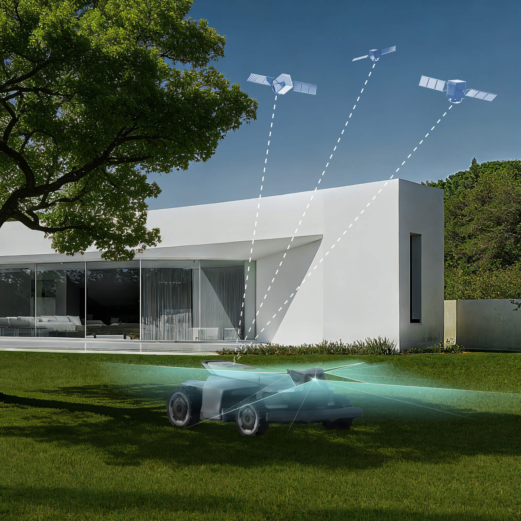 Navimow i110E robot lawn mower mows grass in the yard.